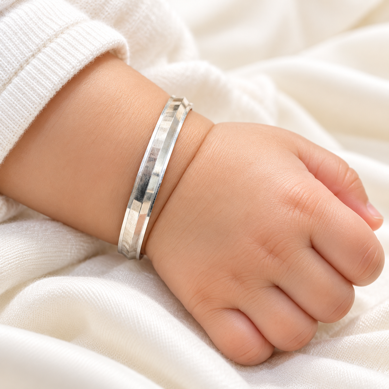 Silver Baby Kada – Double-Line Geometric Design