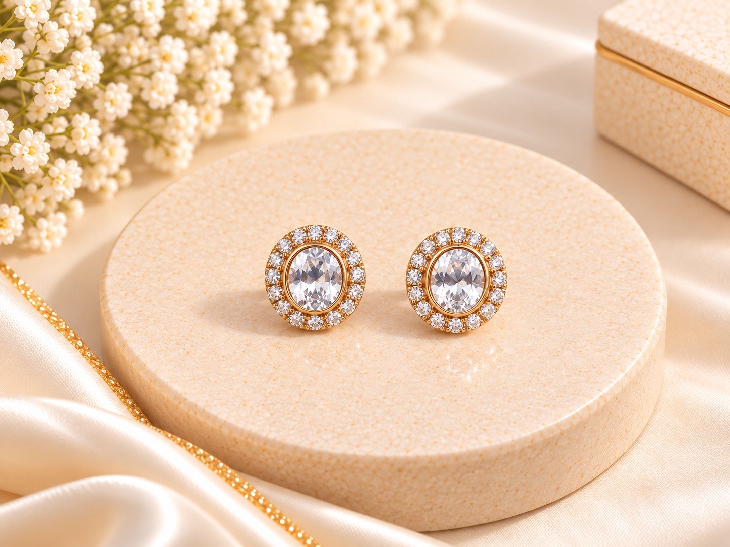 Elegant Gold-Tone Round Crystal Stud Earrings