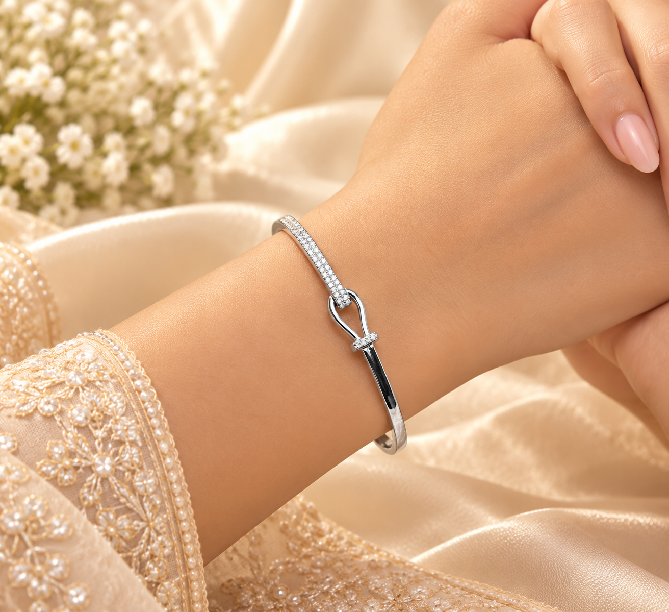 Silver-Tone Minimalist Designer Cuff Bracelet for Women