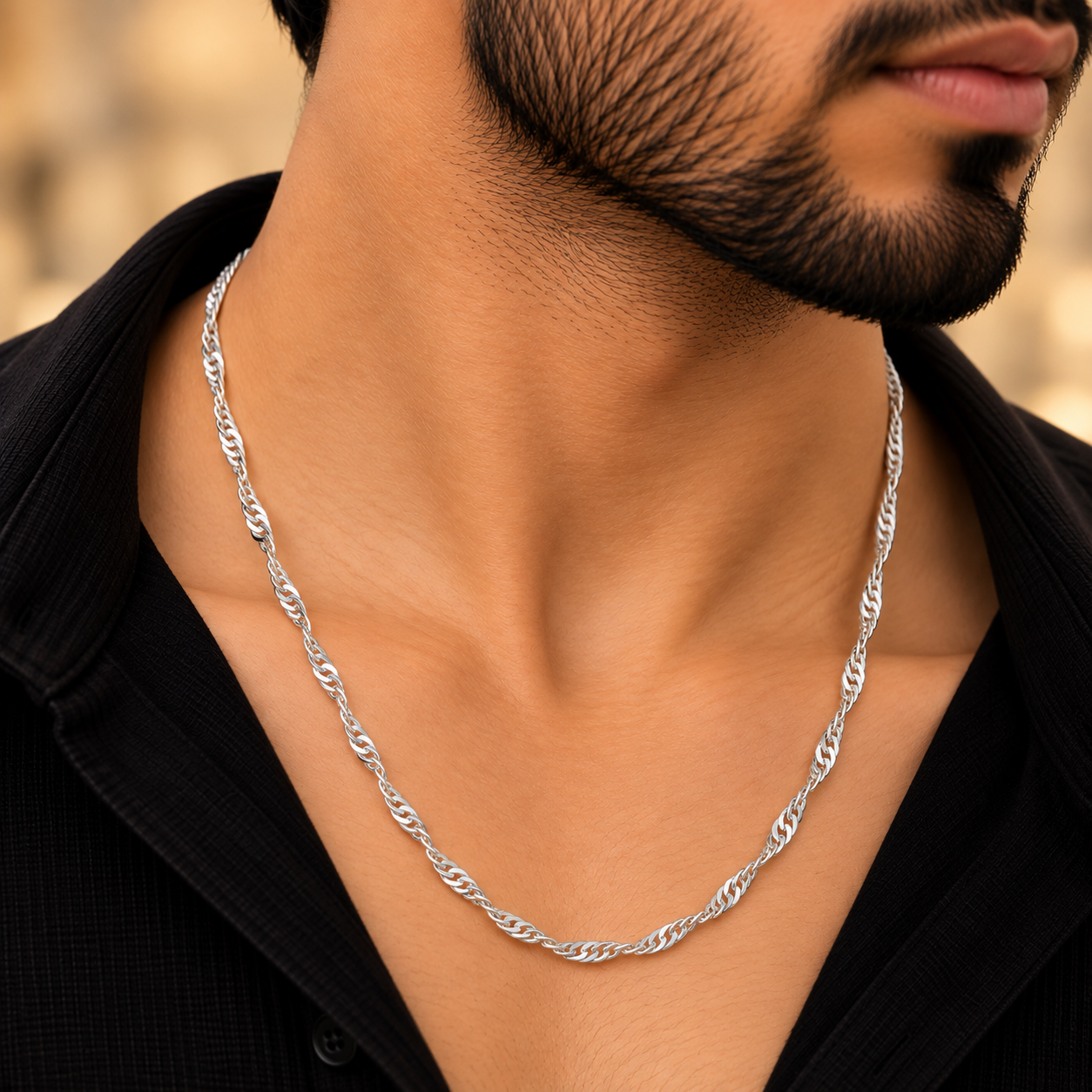 Premium Silver-Tone Twisted Rope Chain Necklace for Men