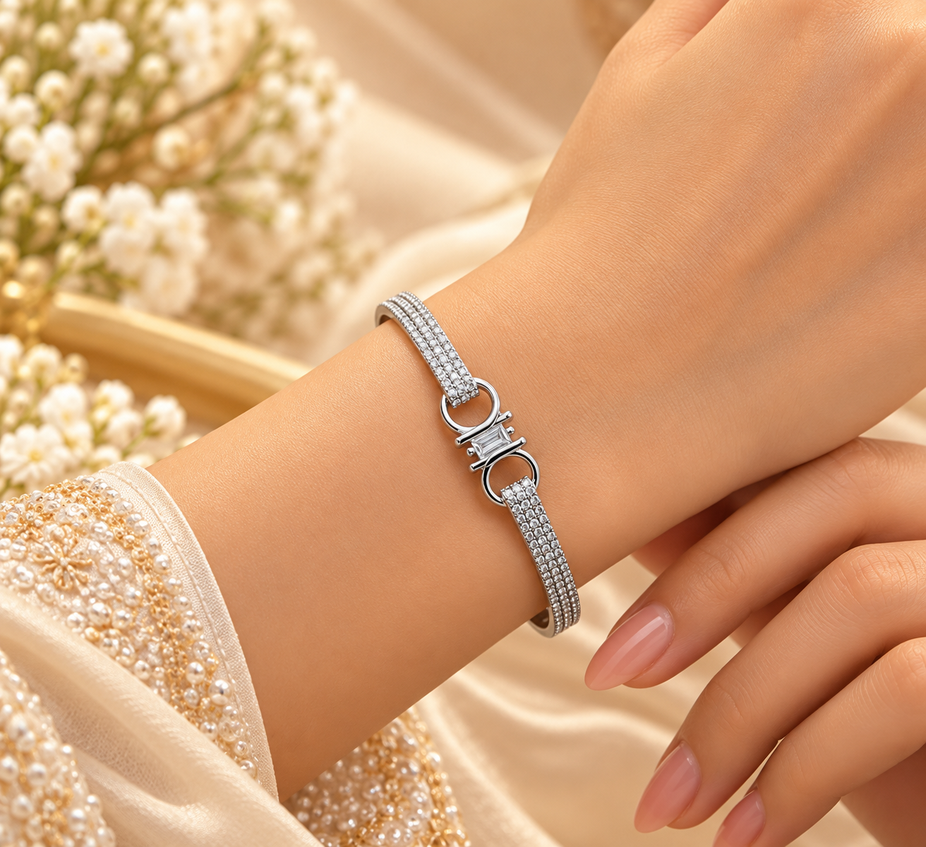 Silver Plated Designer Crystal Link Bracelet for Women