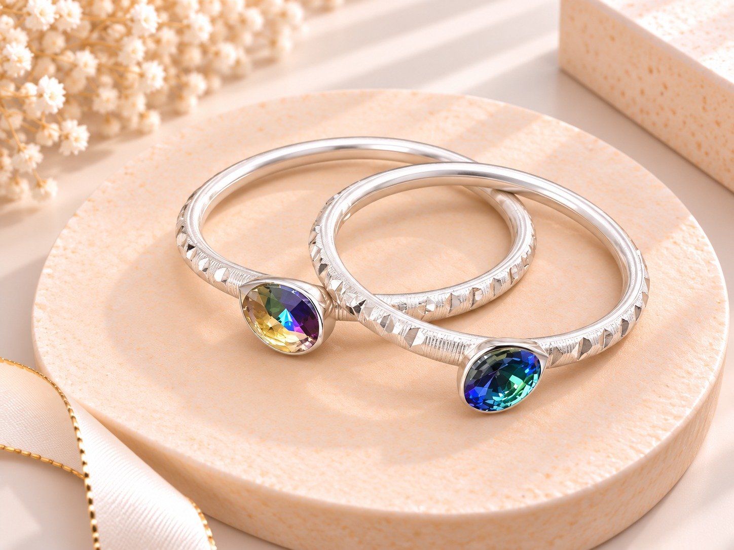 Elegant Silver Bangles with Multicolor Oval Gemstone Accents