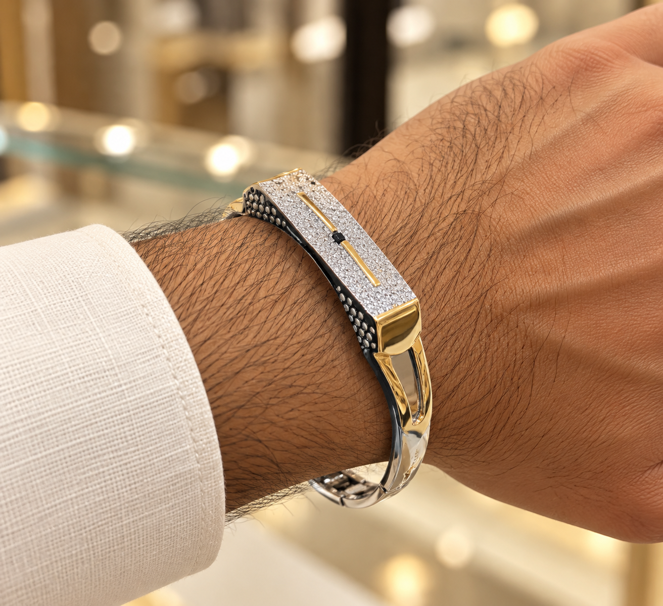 Men’s Gold & Silver-Tone Crystal Studded Designer Bracelet