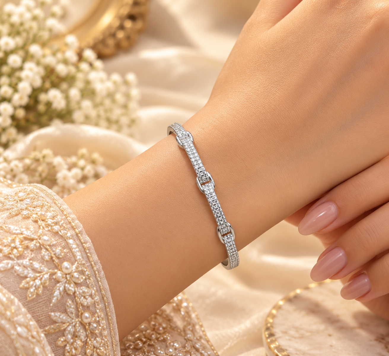Silver Stone Studded Elegant Designer Bracelet for Women