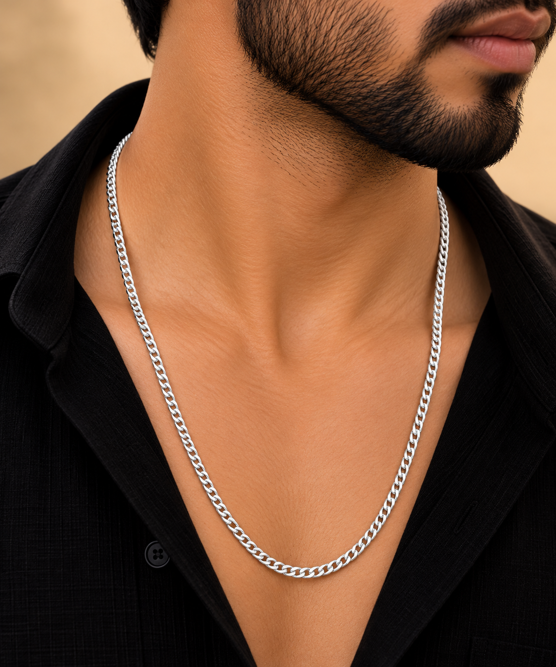 Premium Silver-Tone Curb Link Chain Necklace for Men