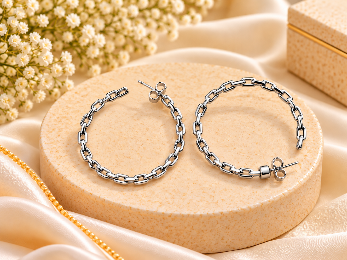 Premium Silver Chain Hoop Earrings