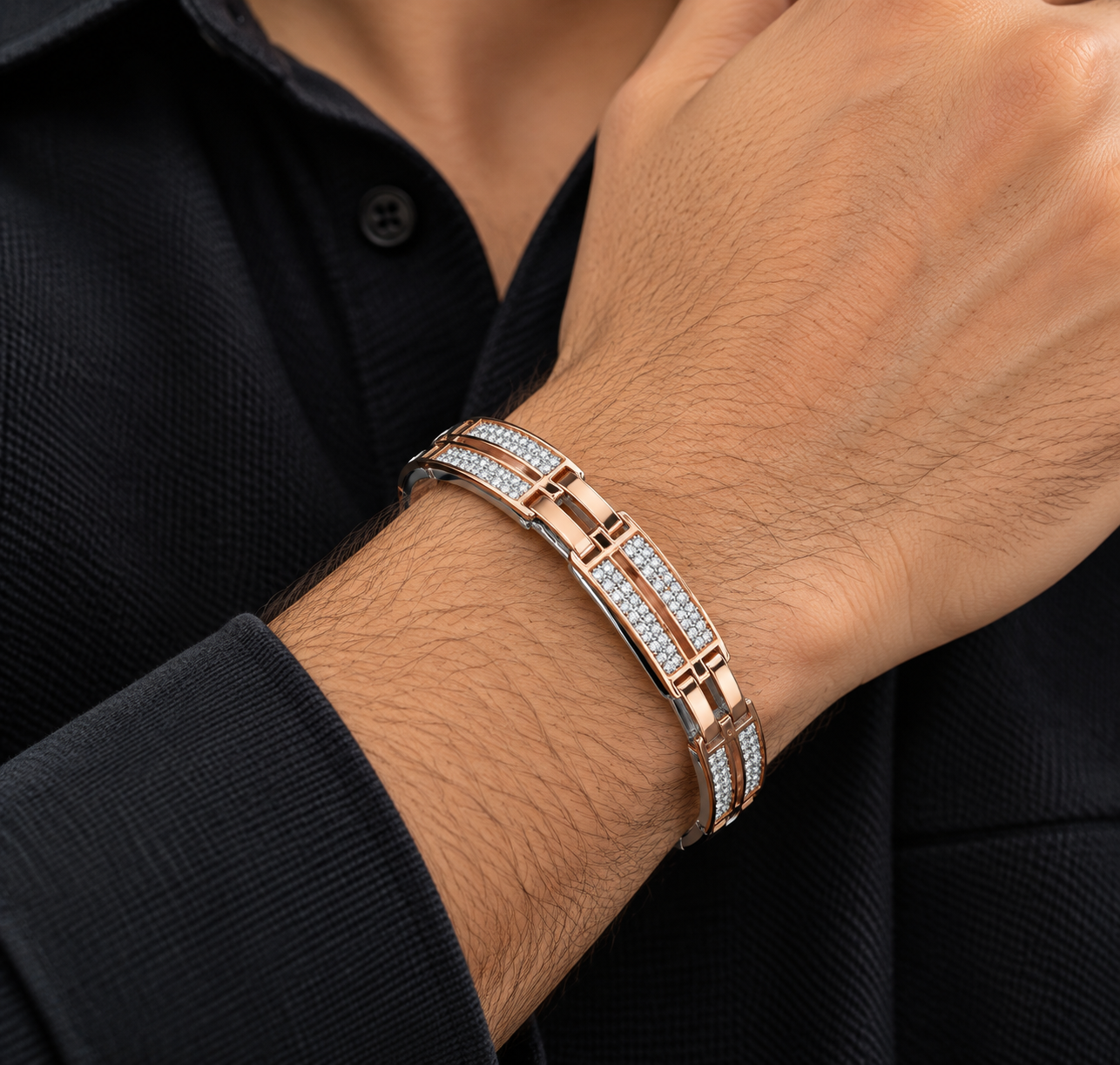 Men’s Rose Gold-Tone Crystal Link Bracelet