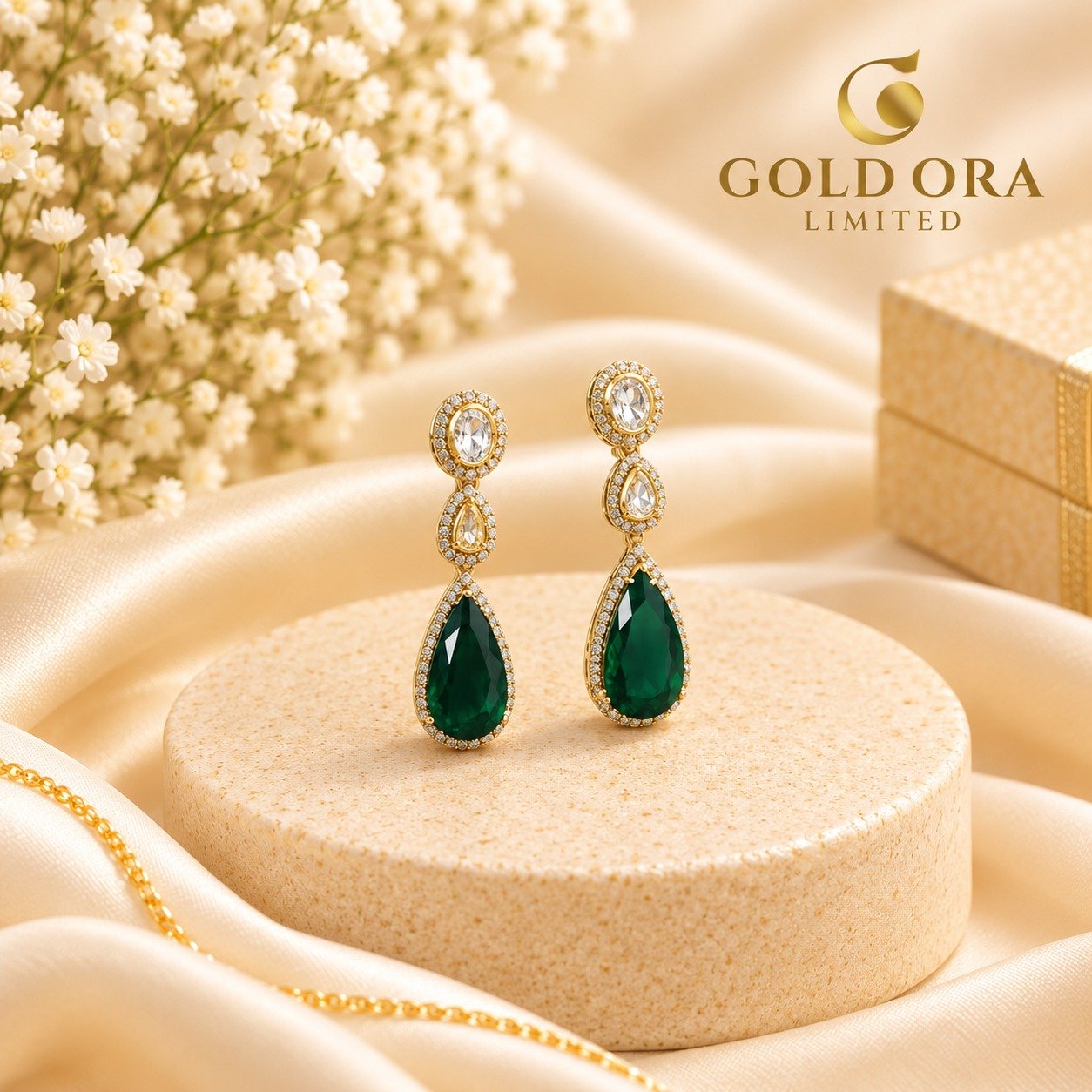 Emerald Green Teardrop Crystal Drop Earrings