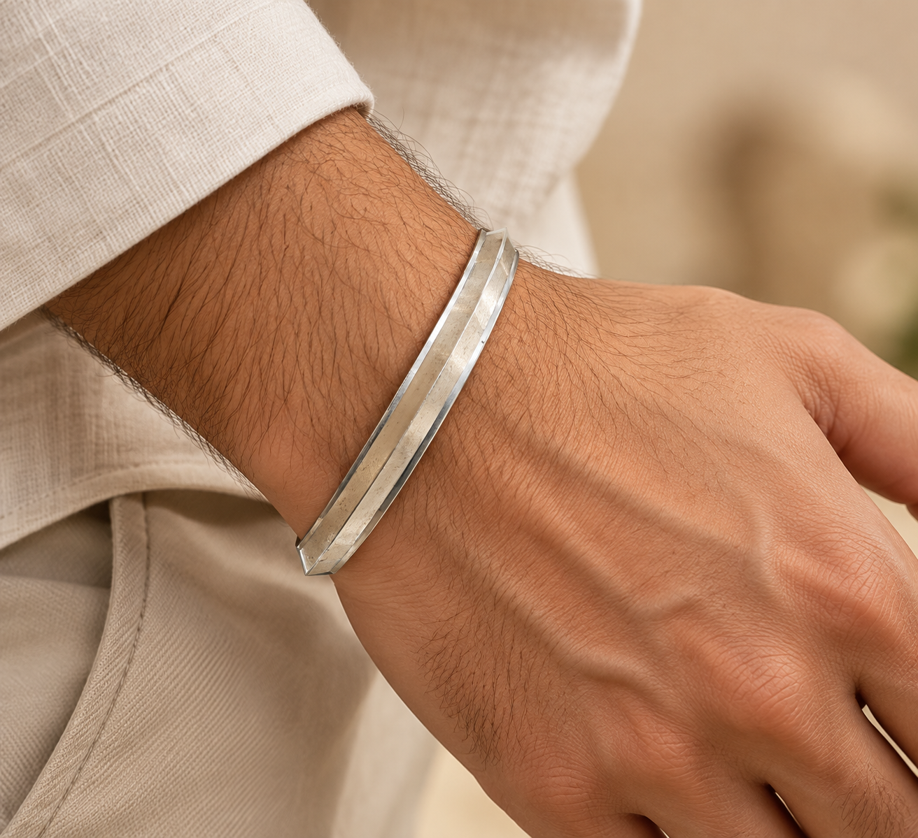 Men’s Minimalist Silver-Tone Double-Line Bracelet