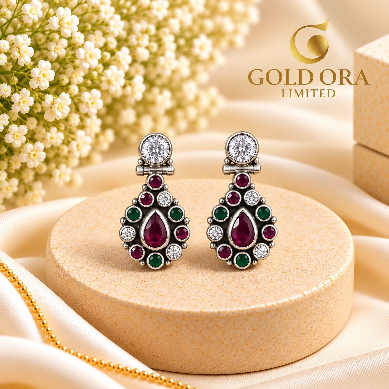 Ruby Emerald Multicolor Statement Drop Earrings