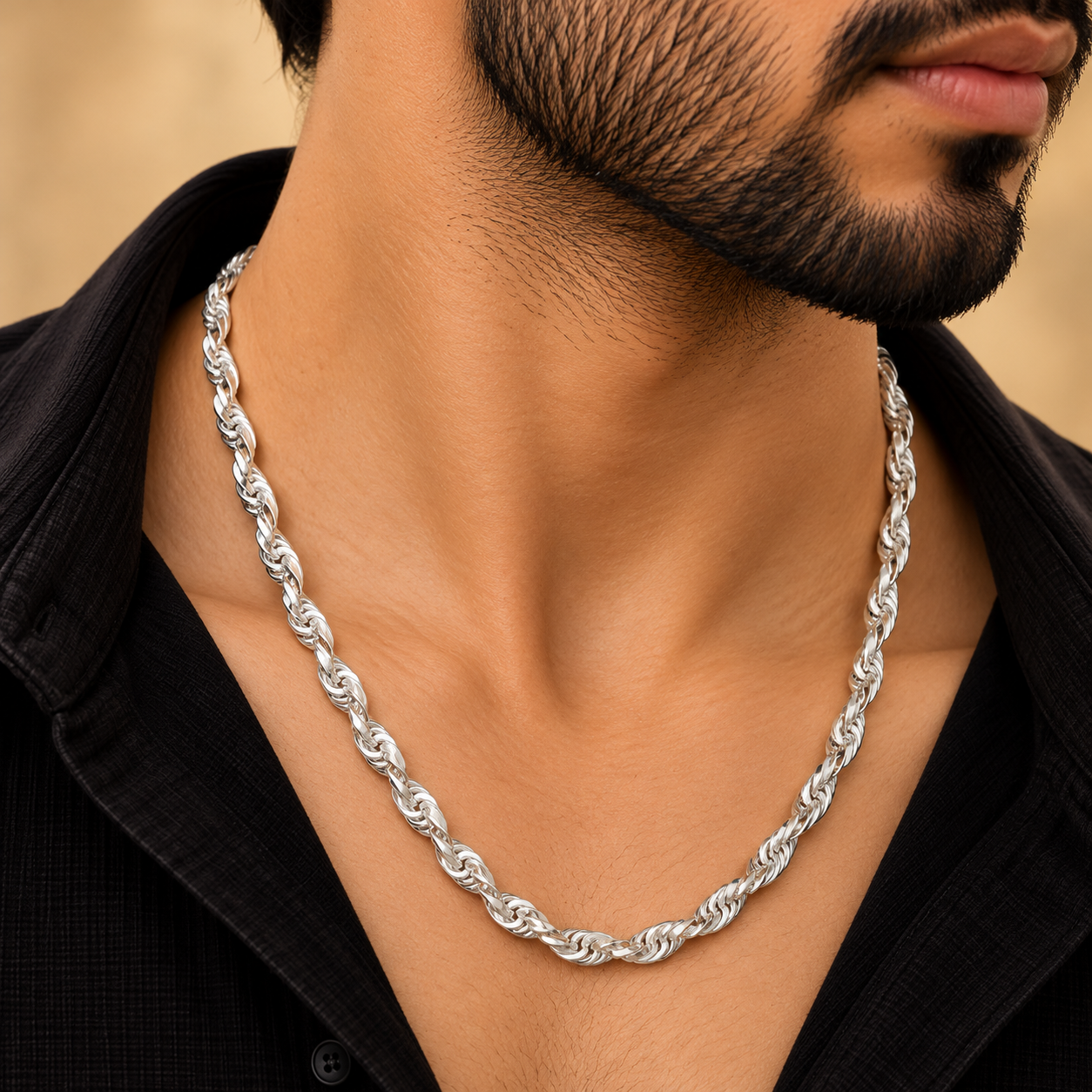 Premium Silver-Tone Heavy Twisted Rope Chain Necklace for Men