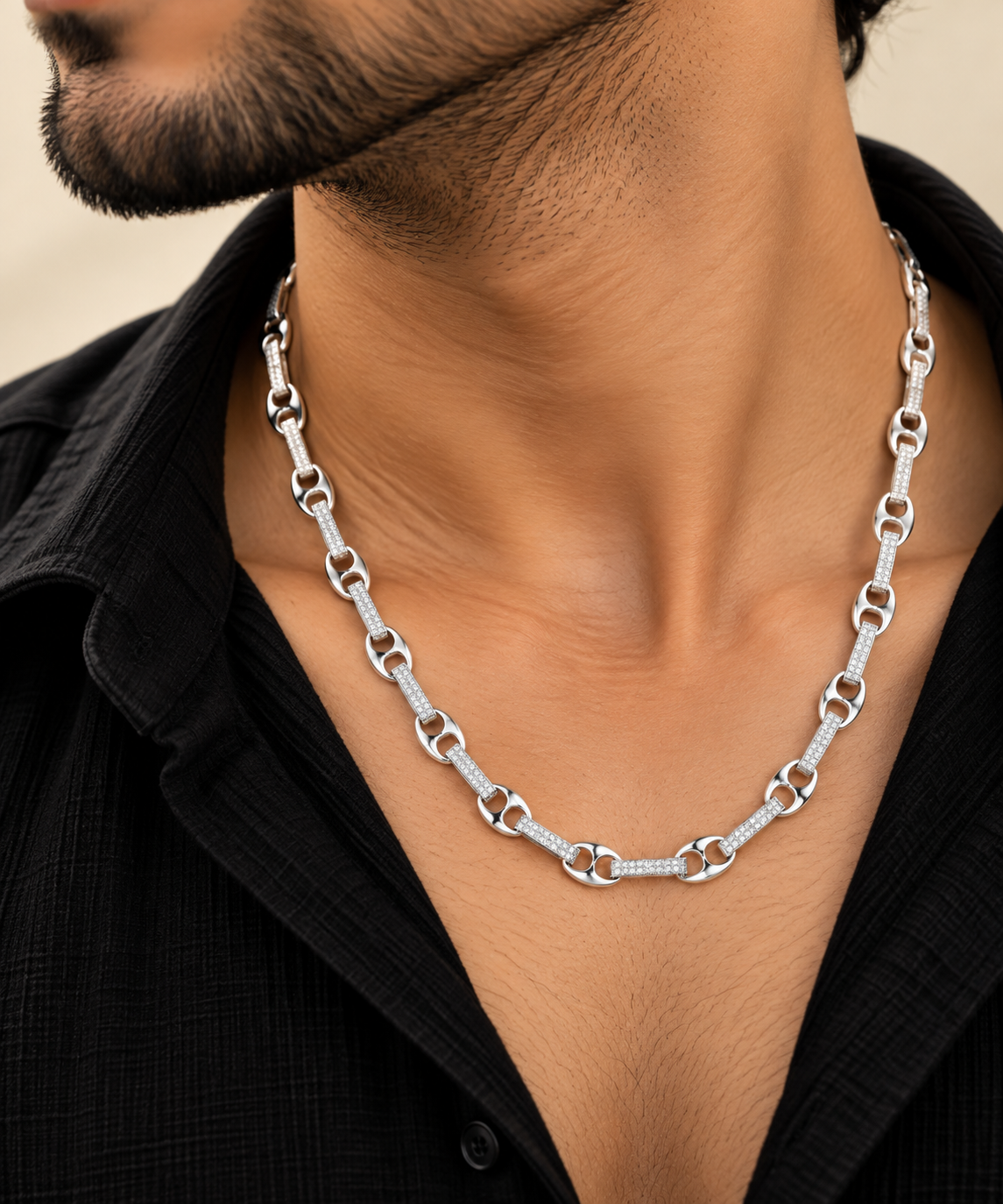 925 Sterling Silver Men's Diamond-Cut Link Chain